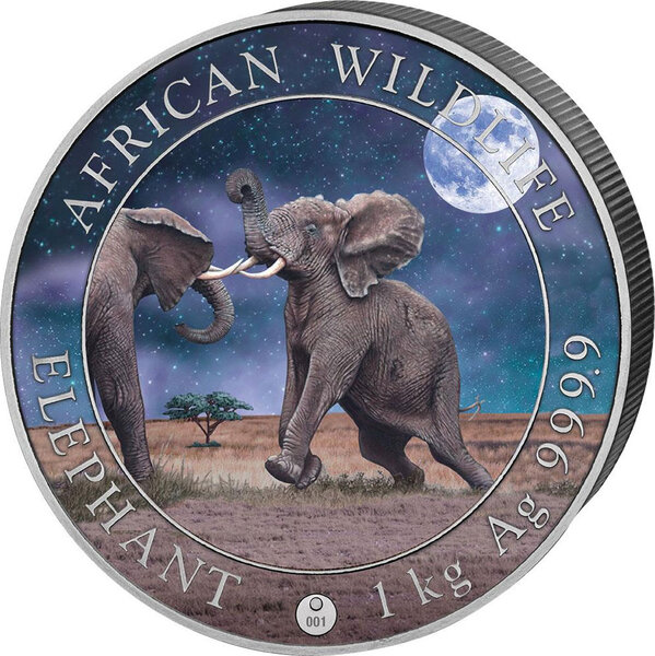 Pièce de monnaie en Argent 2000 Shillings g 1000 (1 Kg) Millésime 2024 African Wildlife ELEPHANT