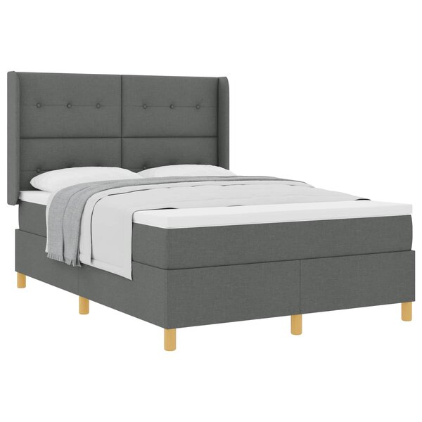 vidaXL Lit à ressorts avec matelas Gris foncé 140 x 190 cm tissu