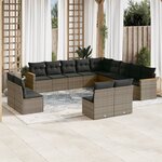 vidaXL Salon de jardin avec coussins 13 Pièces gris résine tressée