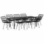 vidaXL Ensemble de salle à manger pour jardin 9 pc Noir