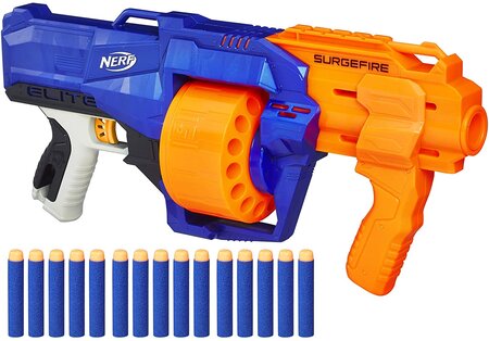 Pistolet élite surgefire et flechettes Nerf Elite Officielles bleu orange blanc noir