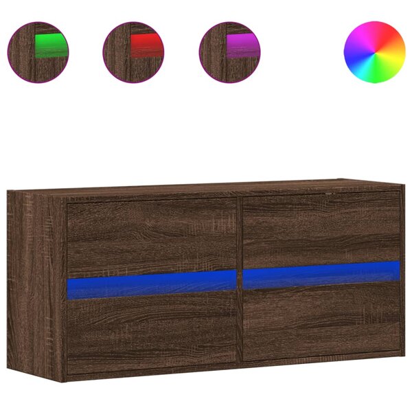 vidaXL Meuble TV mural avec lumières LED chêne marron 100x31x45 cm