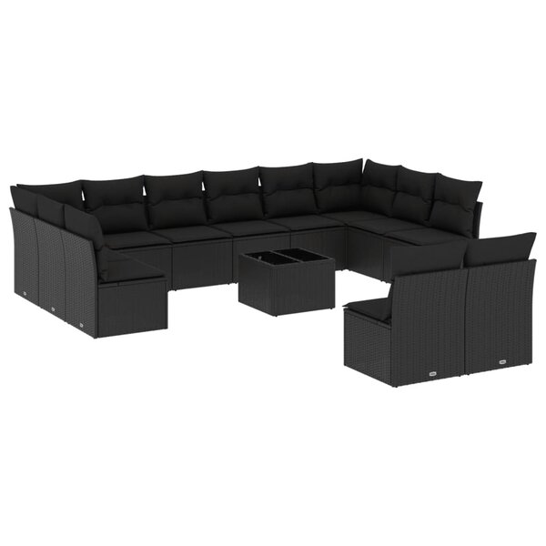 vidaXL Salon de jardin avec coussins 13 Pièces noir résine tressée