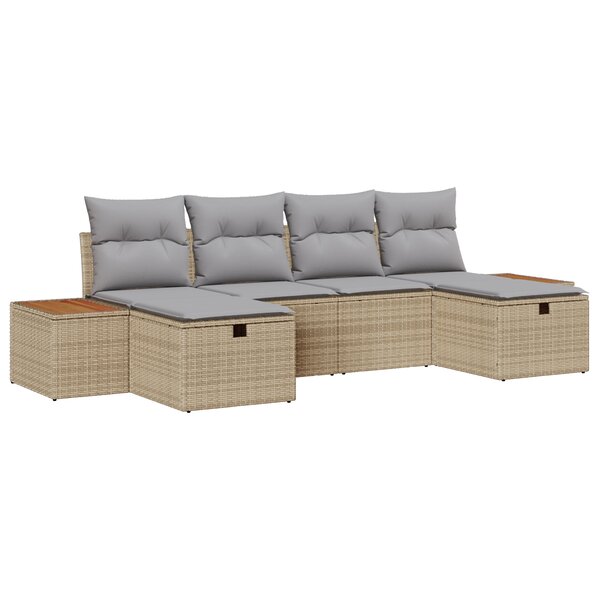 vidaXL Ensemble de canapés de jardin 6 pièces avec coussins beige rattan poly