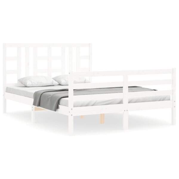 vidaXL Cadre de lit avec tête de lit blanc King Size bois massif