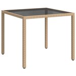 vidaXL Table de jardin 90x90x75cm Verre trempé et résine tressée Beige