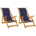 Chaises de plage pliantes vidaXL 2 Pièces en bois d'acacia bleu et Textilène