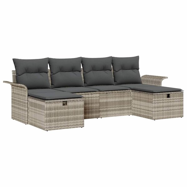 vidaXL Ensemble de canapé de jardin 6 Pièces Gris clair Poly rotin