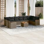 vidaXL Salon de jardin 11 Pièces avec coussins gris résine tressée