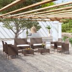 vidaXL Salon de jardin 8 Pièces avec coussins résine tressée marron
