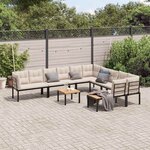 vidaXL Salon de jardin avec coussins 7 Pièces noir acier enduit de poudre