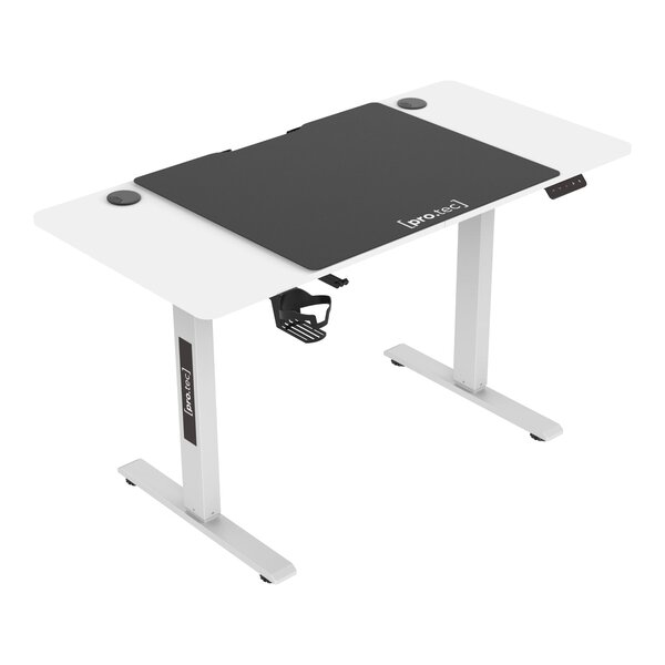 Bureau table poste de travail électrique à hauteur réglable assis debout avec 4 roulettes 120 x 60 cm blanc 03_0009079