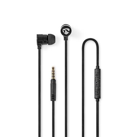 Écouteurs Filaires | Câble Plat de 1,2 m | Intra-Auriculaires | Microphone intégré | Aluminium | Noir