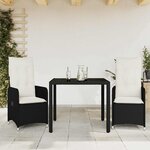 vidaXL Ensemble de bistro de jardin 3 Pièces coussins noir poly rotin