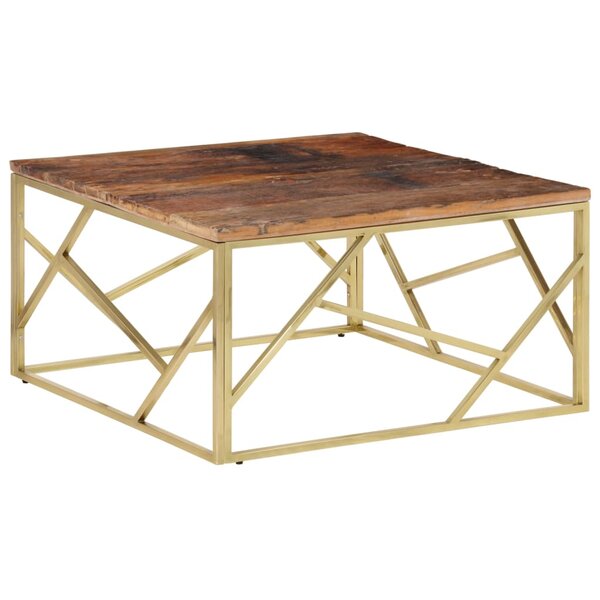 vidaXL Table basse doré acier inoxydable et bois de mélèze massif