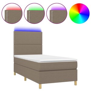 vidaXL Sommier à lattes de lit et matelas et LED Taupe 90x200 cm Tissu