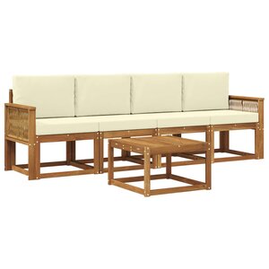 vidaXL Ensemble de canapés d'extérieur 5 pc Naturel et Crème Polyester
