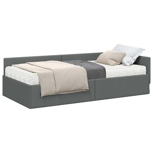 vidaXL Cadre de lit d'angle avec matelas Autre 2 Pièces Gris tissu