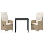 vidaXL Ensemble de salle à manger pour jardin 3 Pièces Beige Poly rotin