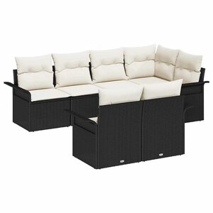 vidaXL Ensemble de canapé de jardin avec coussin 7 Pièces Noir Poly rotin