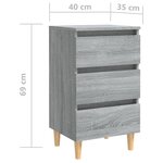 vidaXL Tables de chevet pieds en bois 2 Pièces Sonoma gris 40x35x69 cm