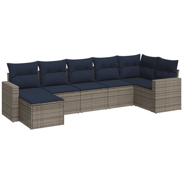 vidaXL Salon de jardin 7 Pièces avec coussins gris résine tressée