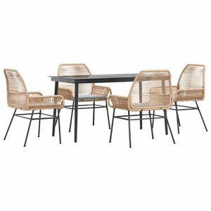 vidaXL Ensemble à manger jardin coussins 5Pièces marron poly rotin verre