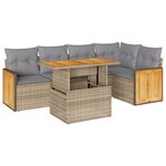vidaXL Salon de jardin 6 Pièces avec coussins beige résine tressée acacia
