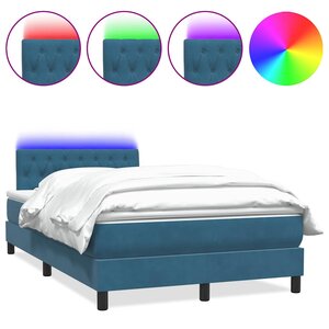 vidaXL Sommier à lattes de lit et matelas et LED bleu foncé 120x210cm velours