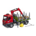 Bruder 03669 - Camion de transport de bois MB Arocs avec grue de chargement  grappin et 3 troncs d'arbre