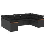vidaXL Salon de jardin 9 Pièces avec coussins noir résine tressée