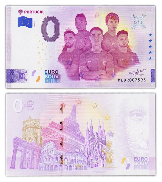 Billet de Collection 0 Euro souvenir 2024 PORTUGAL - Neuf - Cristiano Ronaldo  Joao Felix  Leao  Ramos  Fernandes