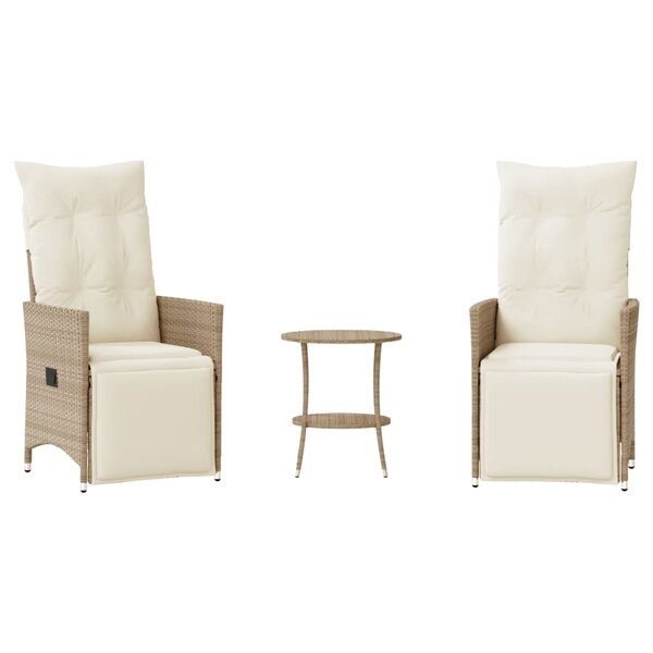 vidaXL Ensemble de bistro 3 Pièces avec coussins beige résine tressée