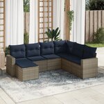 vidaXL Salon de jardin 7 Pièces avec coussins gris résine tressée