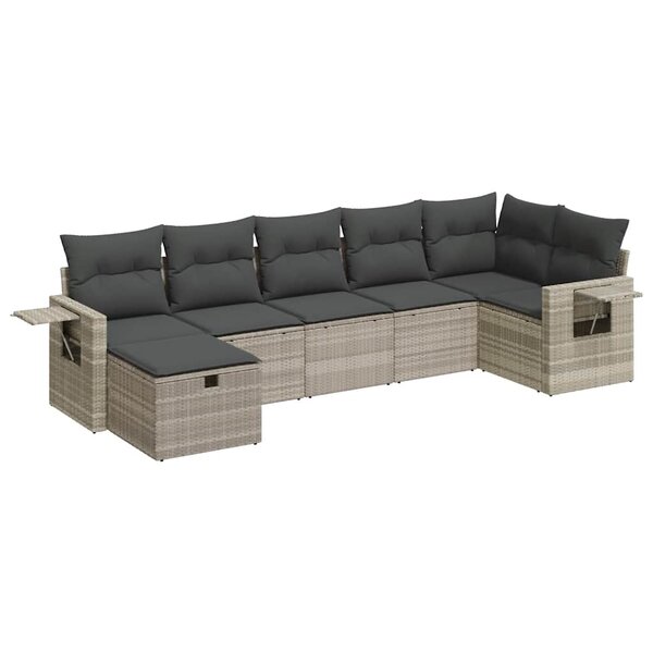 vidaXL Salon de jardin avec coussins 7 Pièces gris clair résine tressée