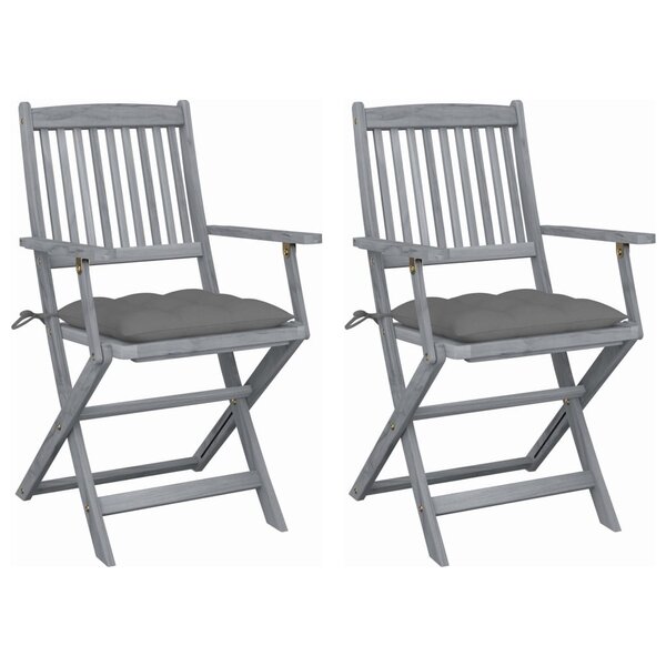 vidaXL Chaises pliables d'extérieur lot de 2 et coussins Bois d'acacia