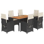 vidaXL Ensemble à manger de jardin coussins 7Pièces Noir Résine tressée