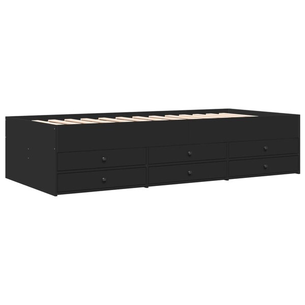 vidaXL Lit de jour avec tiroirs noir 100x200 cm bois d'ingénierie