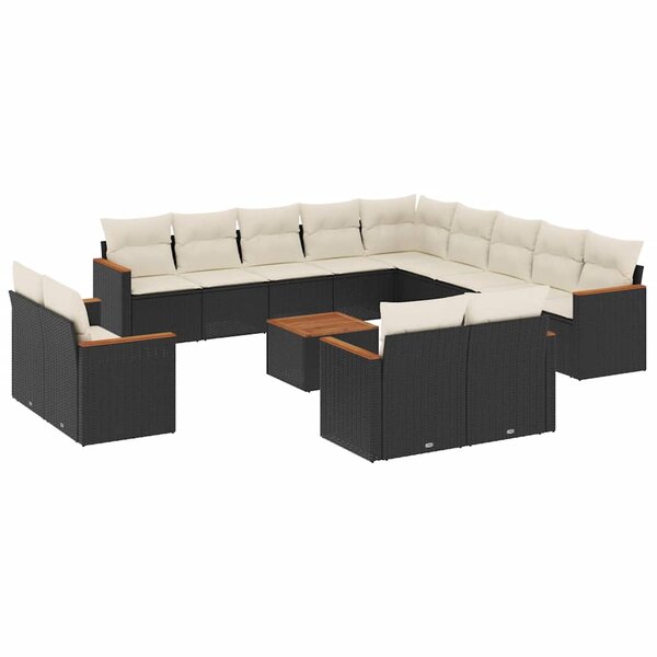 vidaXL Salon de jardin avec coussins 14 Pièces noir résine tressée