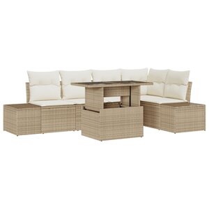 vidaXL Ensemble de Canapés de Jardin 6 Pièces avec Coussins Beige Poly Rattan