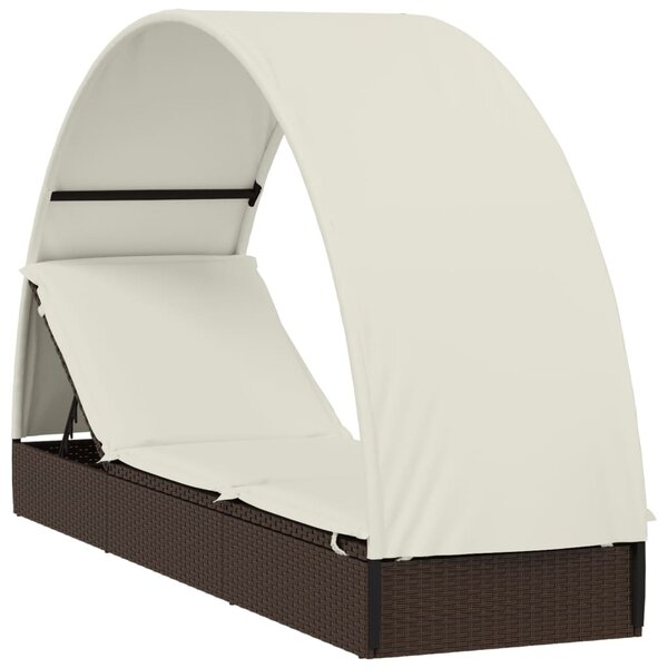 vidaXL Chaise longue avec toit rond marron 211x57x140cm résine tressée