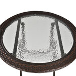 Table ronde bistro de jardin pliable dim. Ø 68 x 73H cm métal époxy résine tressée chocolat plateau verre trempé