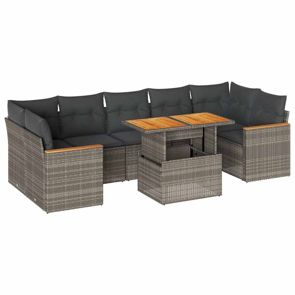 vidaXL Salon de jardin avec coussins 8 Pièces gris résine tressée acacia