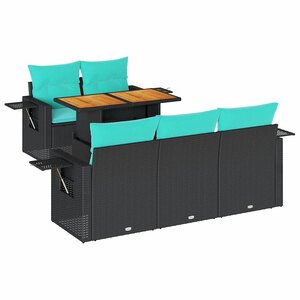 vidaXL Salon de jardin 6 Pièces avec coussins noir résine tressée