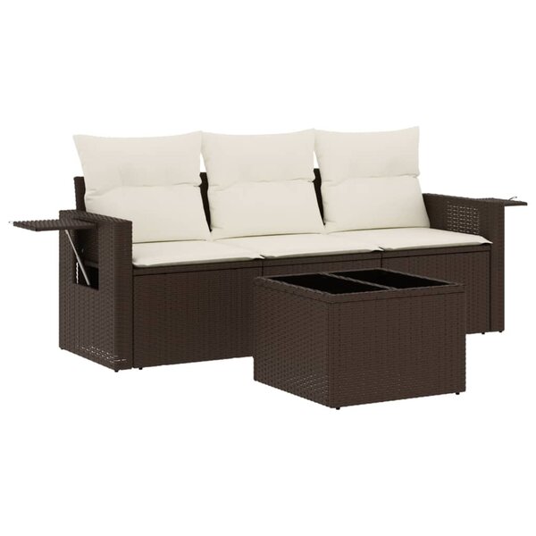 vidaXL Salon de jardin 4 Pièces avec coussins marron résine tressée