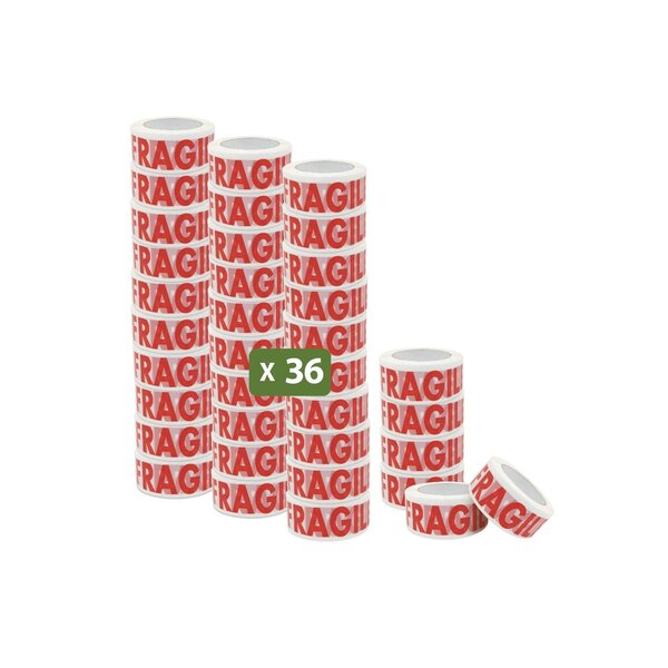Pack and Move - Lot 36 Rouleaux Ruban Adhésif Transparent "Fragile" Pour Emballage Et Déménagement - 100 M - Qualité Premium