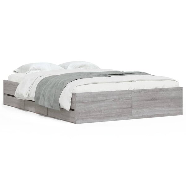 vidaXL Cadre de lit et tiroirs sonoma gris 120x200cm bois d'ingénierie