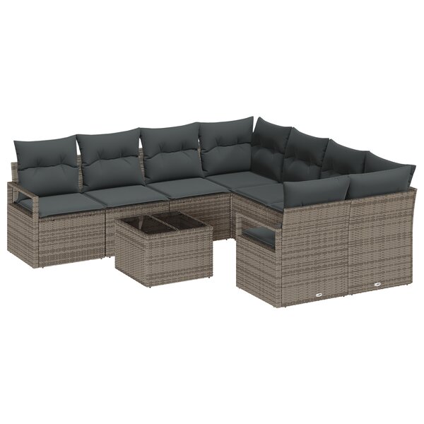 vidaXL Canapé de jardin 9 pièces en rattan avec coussins gris