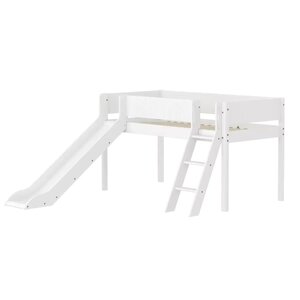 Flexa WHITE Lit mi-hauteur avec echelle inclinee et toboggan 90 x 200 cm Barriere pleine Blanc