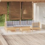 vidaXL Salon de jardin 7 Pièces avec coussins gris bois de pin massif